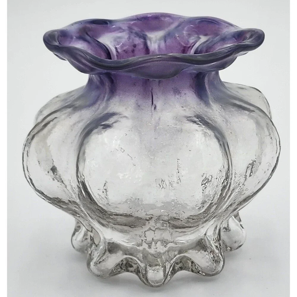 Vintage Melon Shaped Vase- Amethyst to Clear Glass 4”